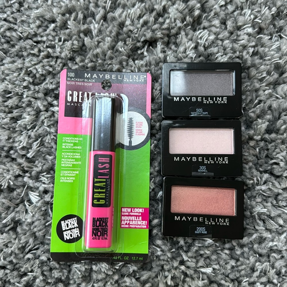 Maybelline bundle sale- black Mascara and 3 eyeshadows